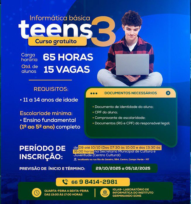 Leia mais sobre o artigo Curso gratuito de Informática Teen incentiva jovens ao aprendizado digital